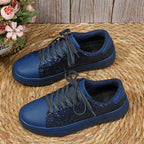 Glitter Sequin Design Flats Shoes Women Trendy Casual Thick-soled Lace-up Sneakers Fashion Skateboard Shoes Pi-Mart
