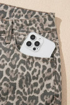 Brown Leopard High Waist Frayed Hem Jeans