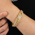 Rhinestone Paved Cuban Link Chain Bracelet Pi-Mart