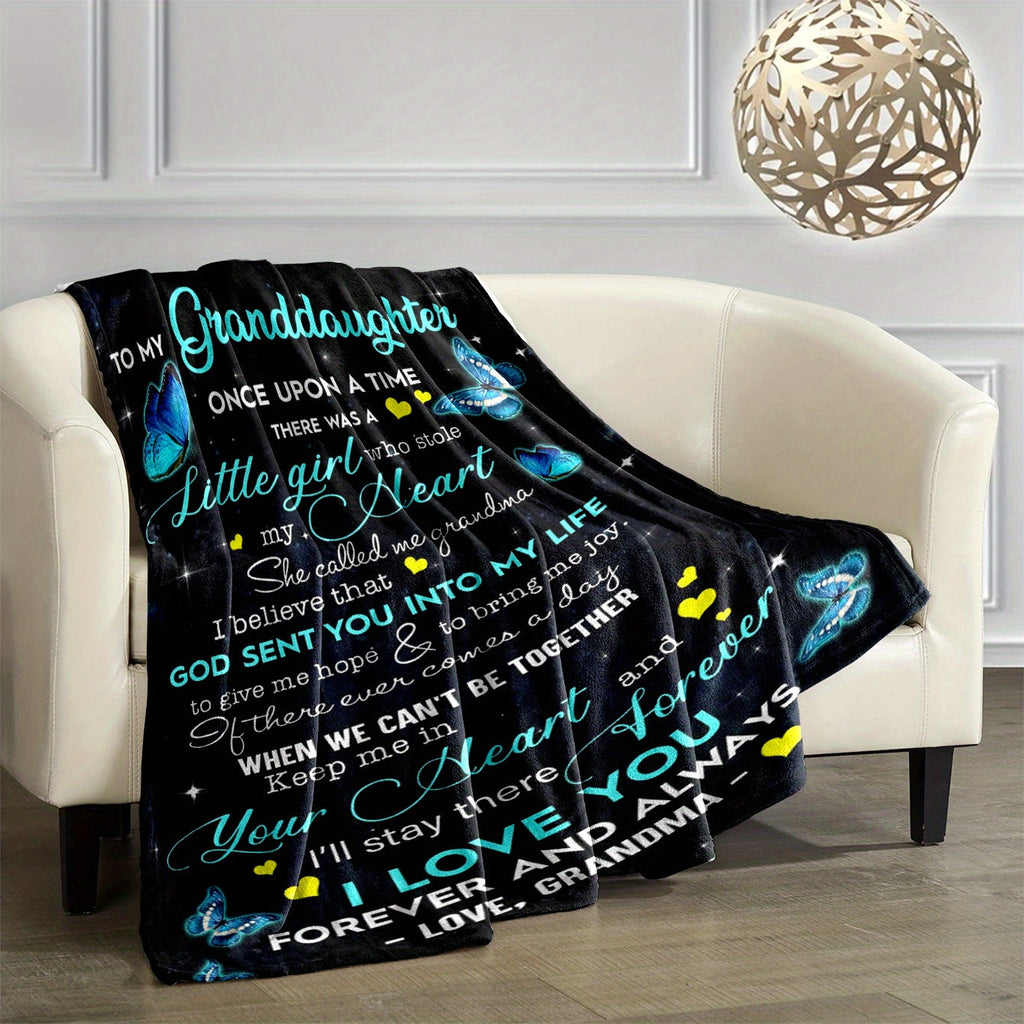 1pc Soft Flannel Butterfly Pattern Envelope Printed Blanket, To My Granddaughter From Grandma Throw Blanket for Couch Bed Sofa Office Car Camping, One For All Seasons