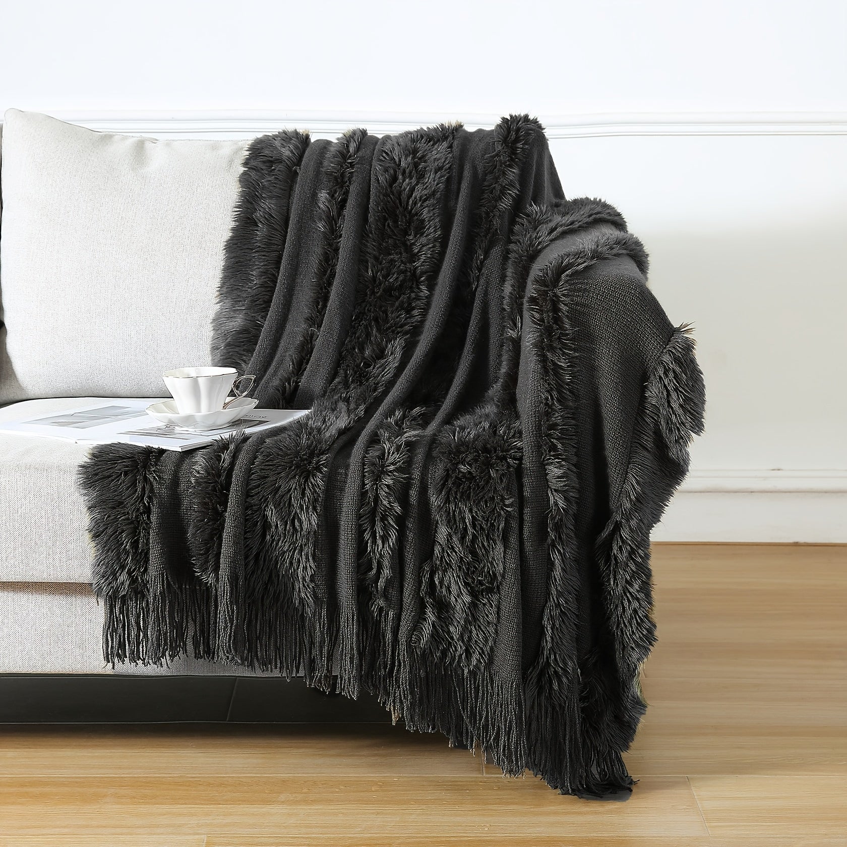 1pc Cozy Chunky Knit Throw Blanket with Tassels - Plush, Lightweight, and Unique Home Decor Accent for Couch, Bed, or Sofa Lootquake LLC