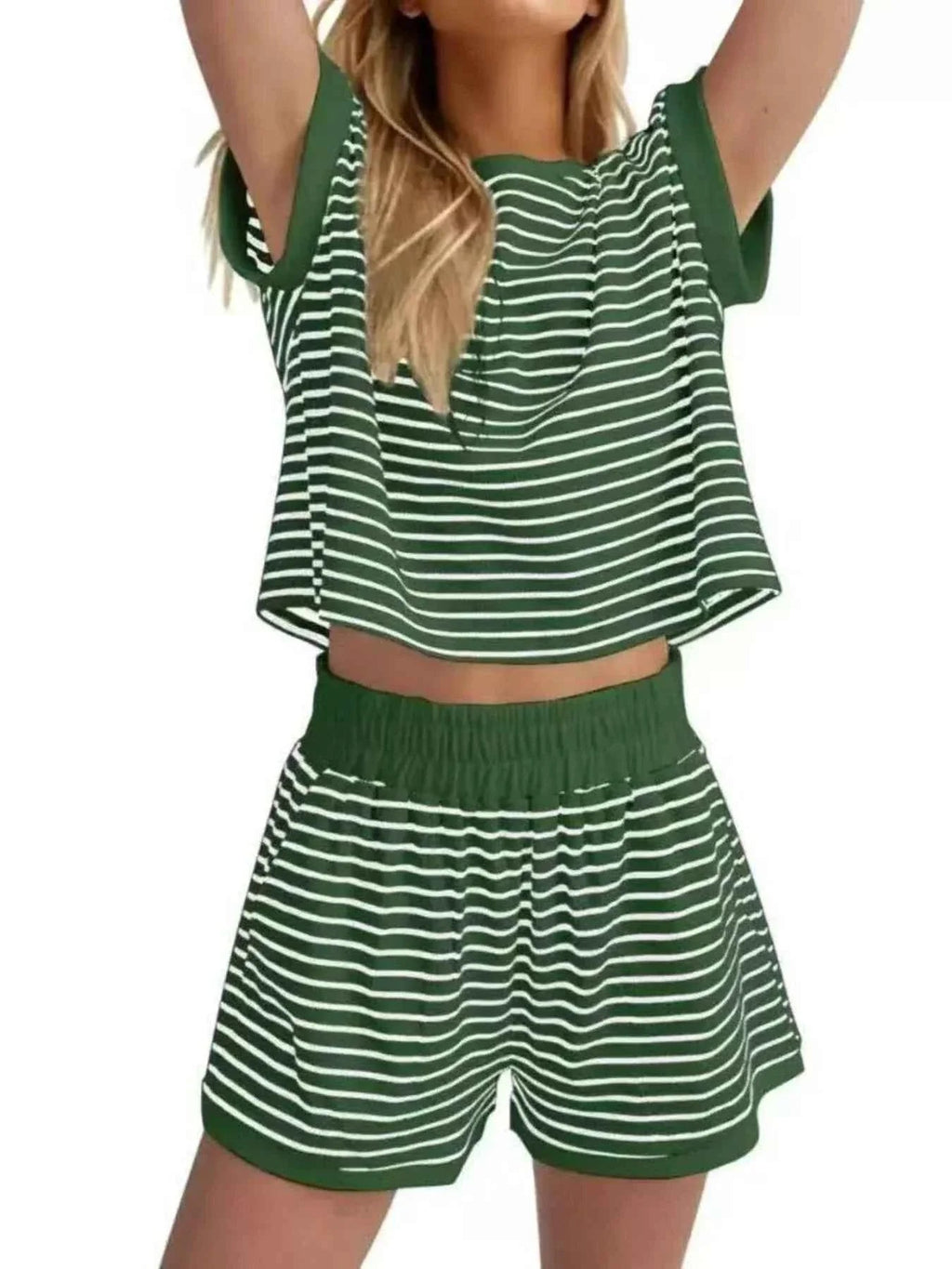 Striped Chic: Plus Size Top & Shorts Set THRIXINE