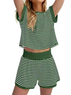 Striped Chic: Plus Size Top & Shorts Set THRIXINE