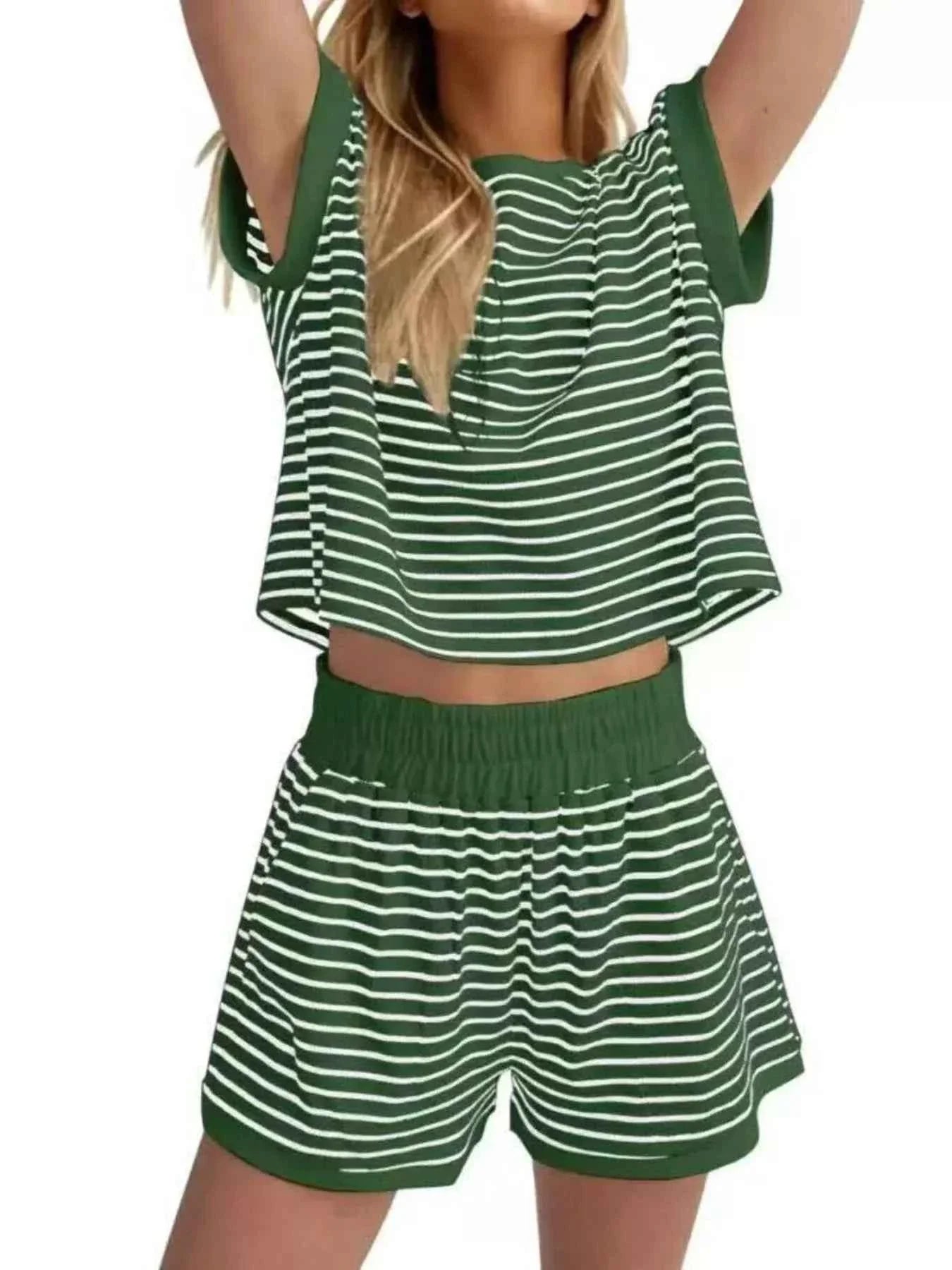 Striped Chic: Plus Size Top & Shorts Set THRIXINE