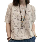 Summer Knitwear Women's Thin Short Sleeve Round Neck Sweater Lootquake LLC