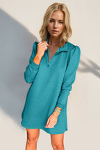 Double Take Textured Zip Long Sleeve Dress Classic Zip-Up Dress for Women Comfortable Outdoor Dress Stevvex