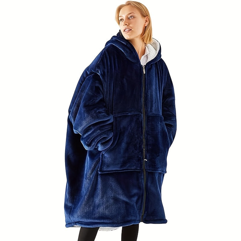 1pc Super Soft Wearable Blanket With Zipper Warm Office Lunch Break Sofa Throw Blanket Shawl Blanket