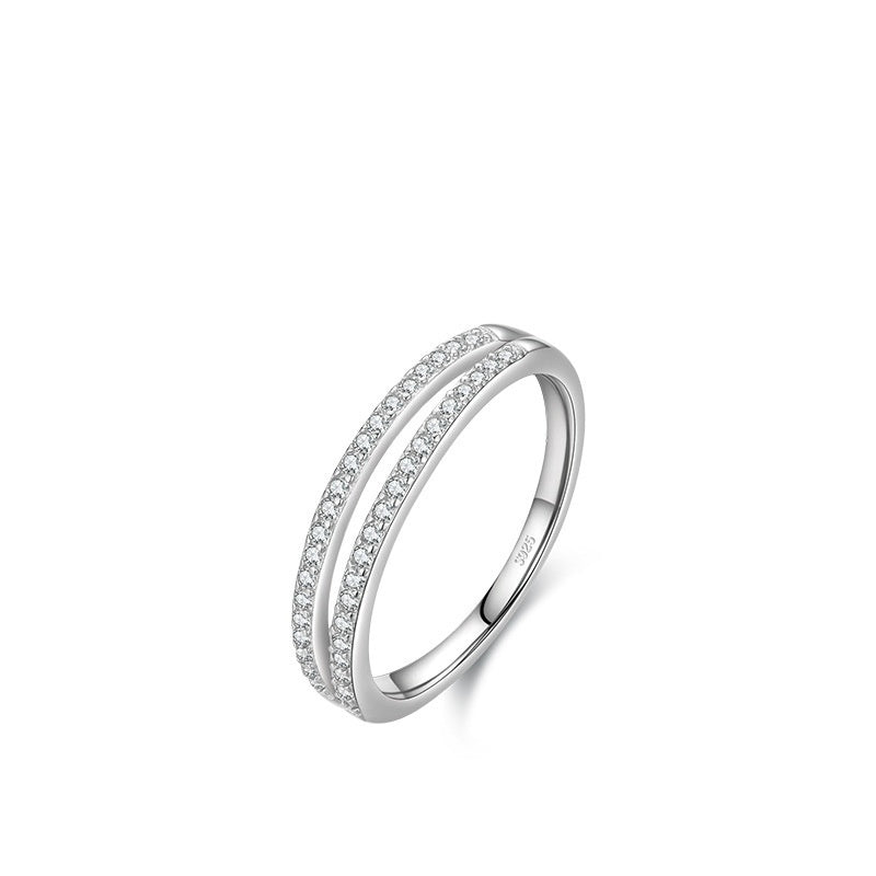 S925 Sterling Silver Double-layer Gang Drill Inlaid Ring Pi-Mart