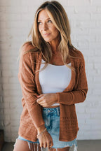 Redwood Burl Mix Pattern Hollow Knit Open Front Cardigan