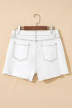 White Raw Hem High Waist Denim Shorts
