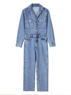 Autumn Denim Jumpsuit for Women Overalls Woman Jean Overalls Long Sleeve Elegant Jumpsuits Y2k Streetwear 2024 Turn Down Collar Purplish Diva
