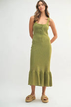 Ruffled Hem Sleeveless Crochet Knit Midi Dress For Women – Crochet Knit Dress, Unique Ruffled Hem Dress, Sleeveless Midi Dress, Summer Midi Dress, Elegant Crochet Dress