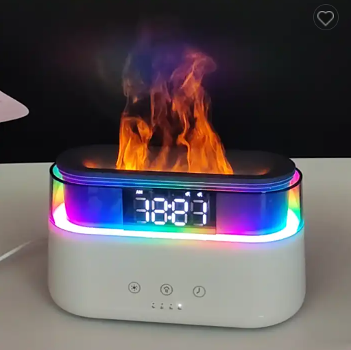 2023 Elegant Alarm Clock Oil Diffuser Innovative Simulation Flame Humidifier With Timer Function Flame Night Light Pi-Mart