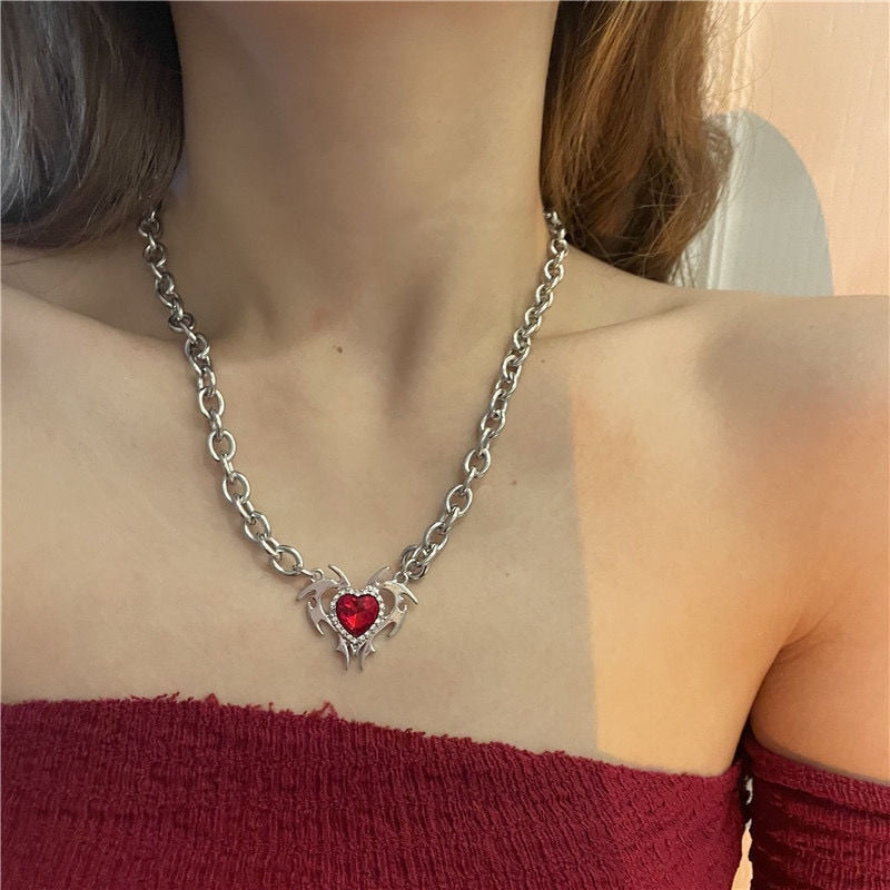 Red Crystal Pendant Necklace Pi-Mart
