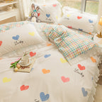 Washed Cotton Small Floral Quilt Cover, Four Piece Bed Sheet Set Pi-Mart