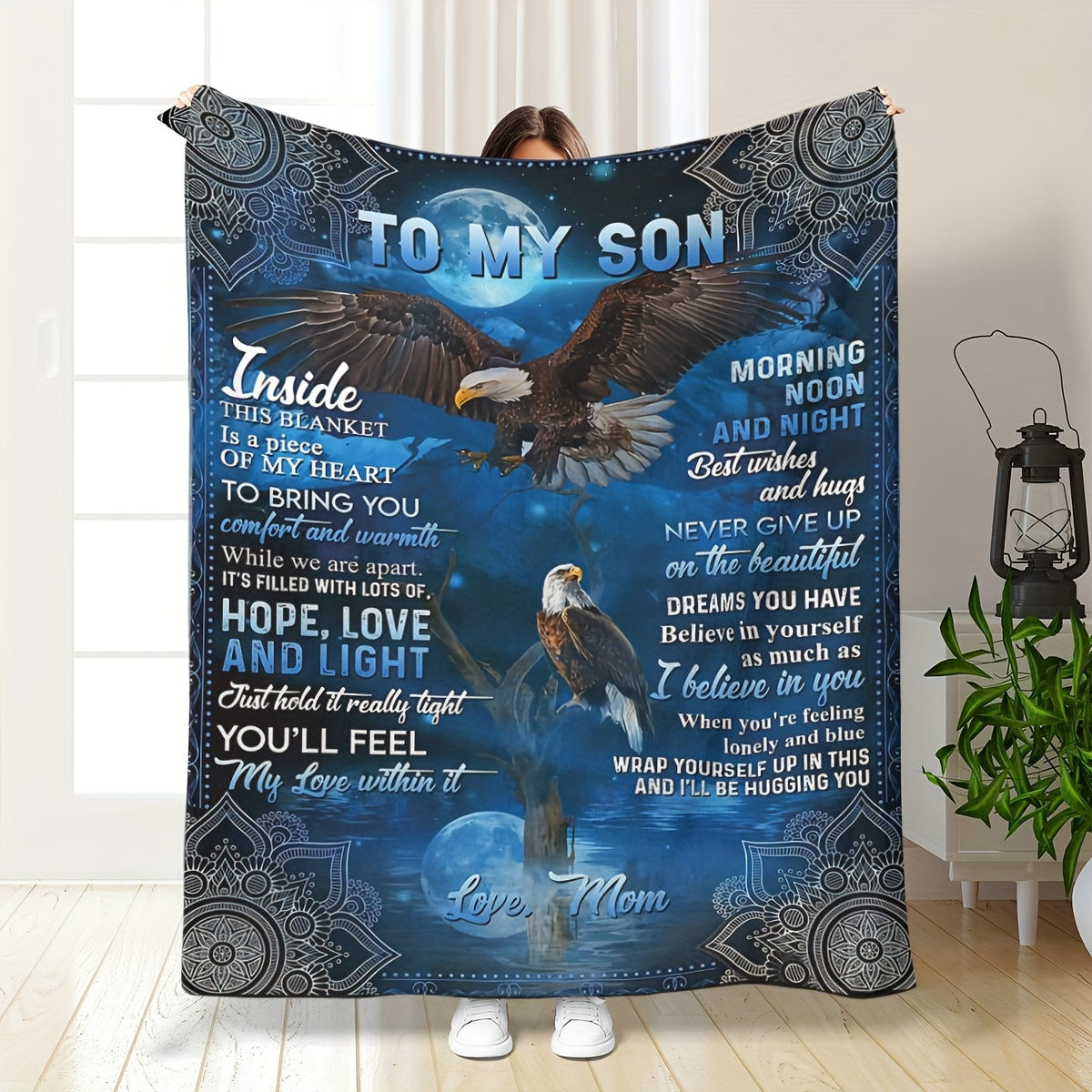 1pc Eagle Flannel Blanket To Son As A Gift, Warm And Cozy Soft Flannel Blanket, Suitable For Bed, Bedroom, Study, Travel, Camping Lootquake LLC