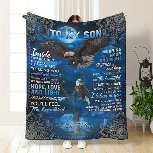 1pc Eagle Flannel Blanket To Son As A Gift, Warm And Cozy Soft Flannel Blanket, Suitable For Bed, Bedroom, Study, Travel, Camping Lootquake LLC