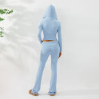 2pcs Knitted Hooded Suits Women's Long-sleeved Cardigan And High Waisted Trousers Clothing Pi-Mart