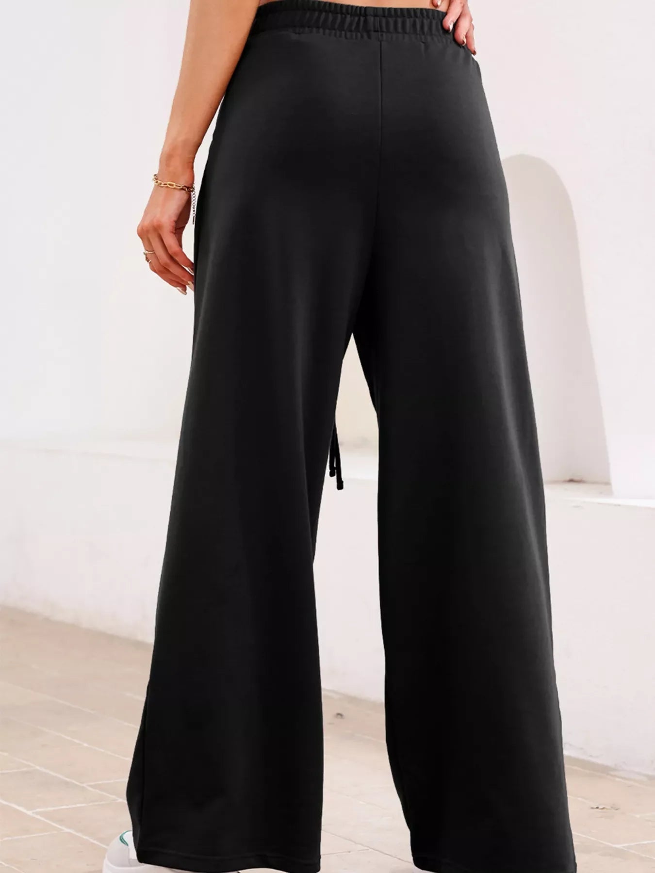 Tied Elastic High Waist Pleated Detail Solid Sweatpants THRIXINE
