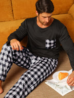 Polyester Long Sleeve Trousers Men's Pajama Set