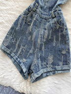 Women's Blue Ripped Denim Shorts Jumpsuits 90s Vintage Playsuits Harajuku Off Shoulder Rompers Jeans Pants Ladies Clothes Summer Purplish Diva