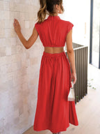 Modern Cutout Mock Neck Sleeveless Ruched Dress Elegant Dress For Women Stevvex