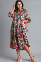 Full Size Printed Satin Midi Dress Plus Size Beautiful Women Dress Unique Design Dress Stevvex