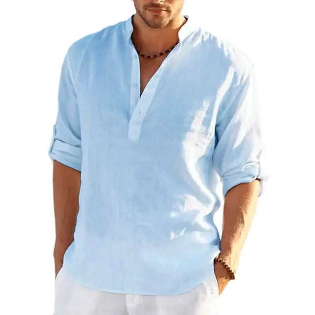 Men's Linen Long Sleeve Shirt Pi-Mart