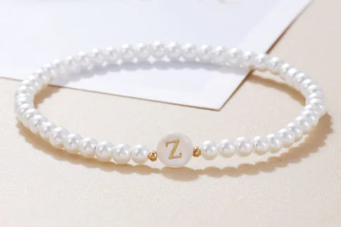 Dainty Faux Pearl Bead Initial Bracelet for Women Pi-Mart