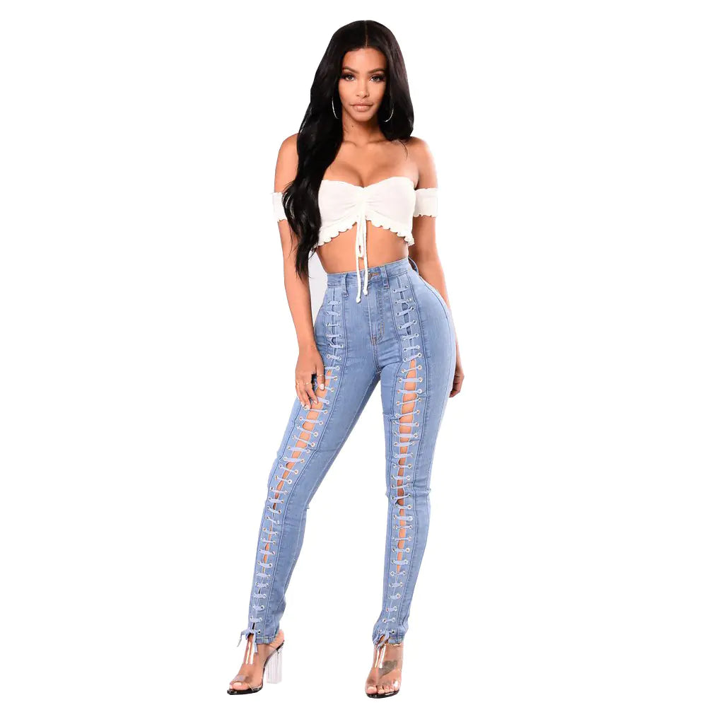 Light Blue Bandage Jeans for Women - Wholesale Supply Pi-Mart
