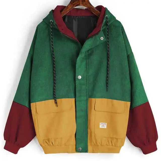 Oversized Corduroy Patchwork Jackets for Women Pi-Mart