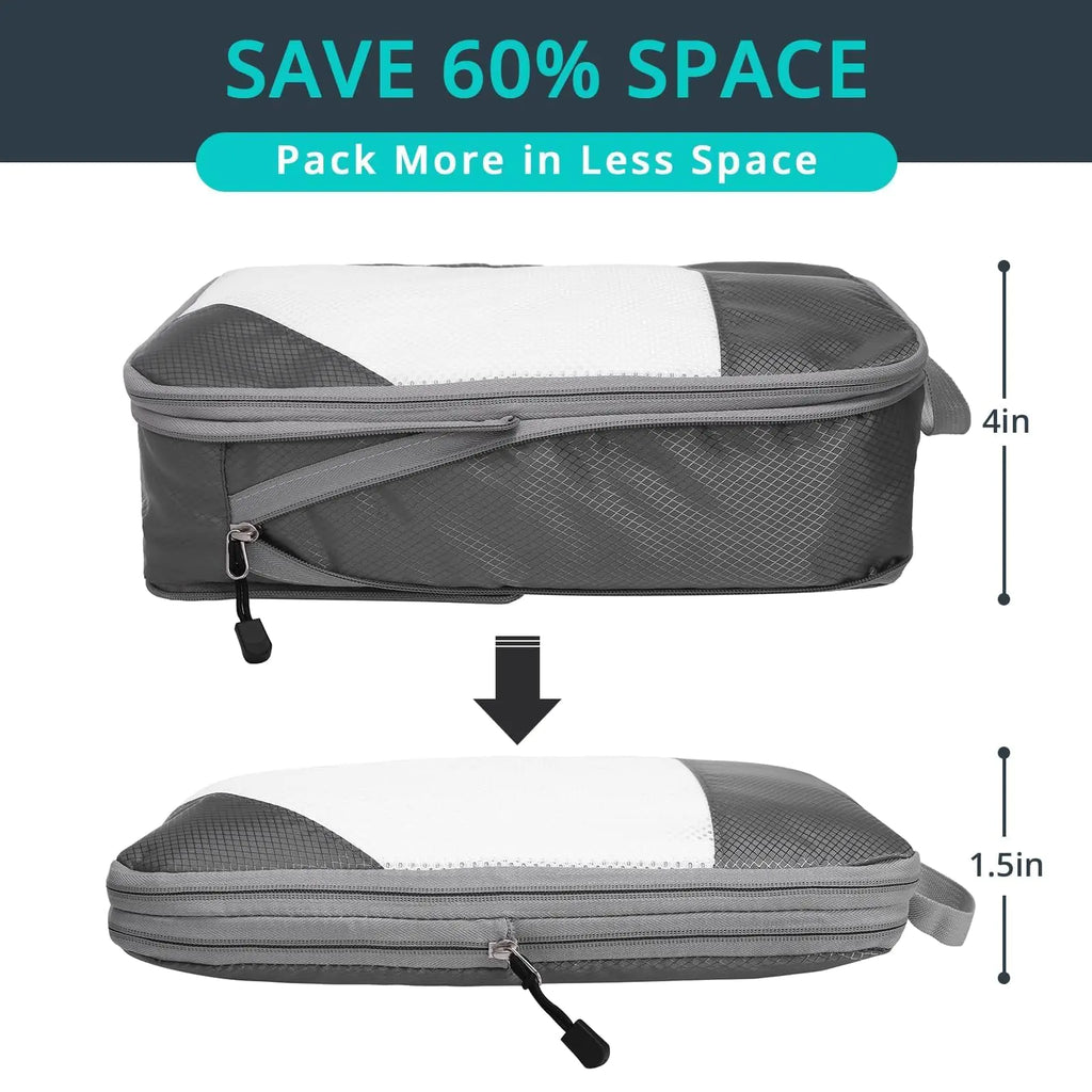 Compression Packing Cubes for Travel, Packing Cubes Compression Travel Essentials, Compressible Packing Cubes Travel Organizers for Carry-on Luggage Suitcase Grey 3pcs Pi-Mart