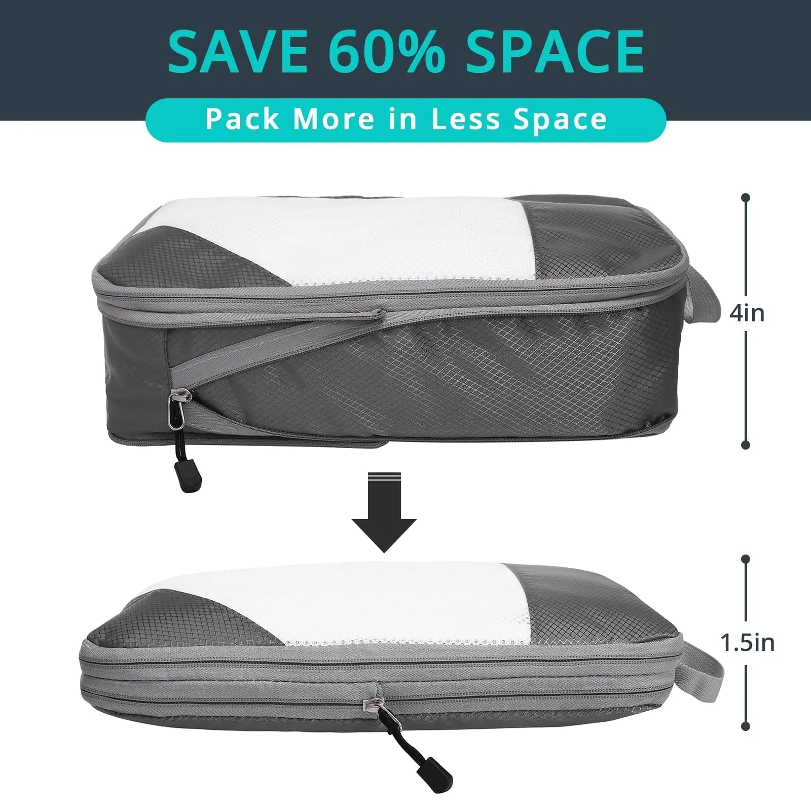 Compression Packing Cubes for Travel, Packing Cubes Compression Travel Essentials, Compressible Packing Cubes Travel Organizers for Carry-on Luggage Suitcase Grey 3pcs Pi-Mart