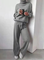 Casual Fashion Suits For Women Turtleneck Sweater And Drawstring Straight Pants Pi-Mart