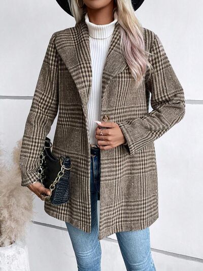Women's Plaid Collared Neck Buttoned Long Sleeve Jacket – Classic & Lightweight Outerwear for Everyday Wear Stevvex