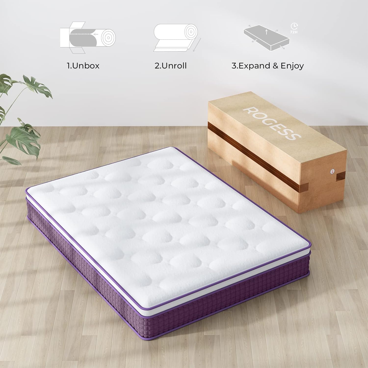 Full Mattress, 12 Inch Hybrid Full Mattress, Full Size Mattress In A Box, Plush Foam Mattress With Individually Pocketed Coils, Motion Isolation For Pressure Relief, Medium Soft Pi-Mart