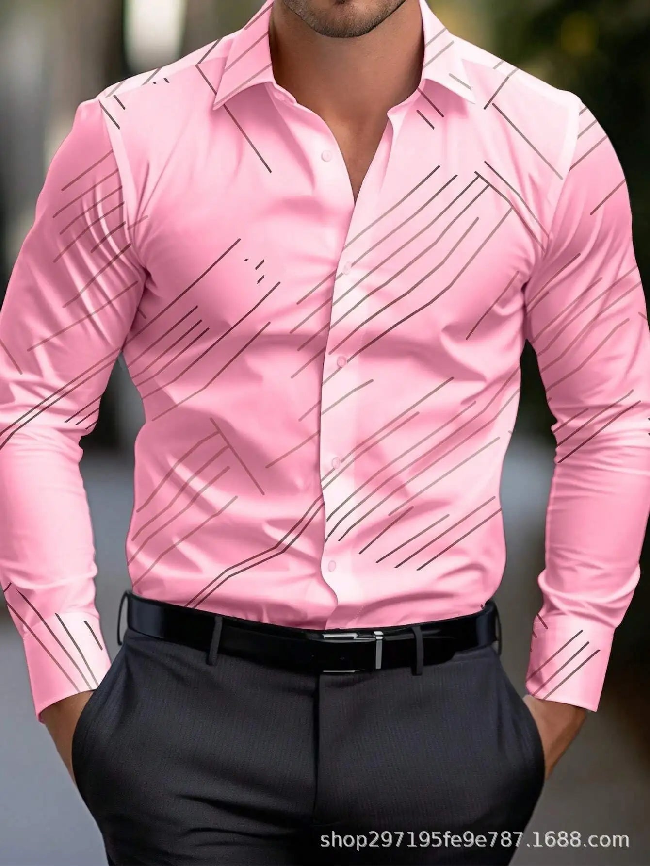 Business Men's Diagonal Striped Shirt Casual Plus Size