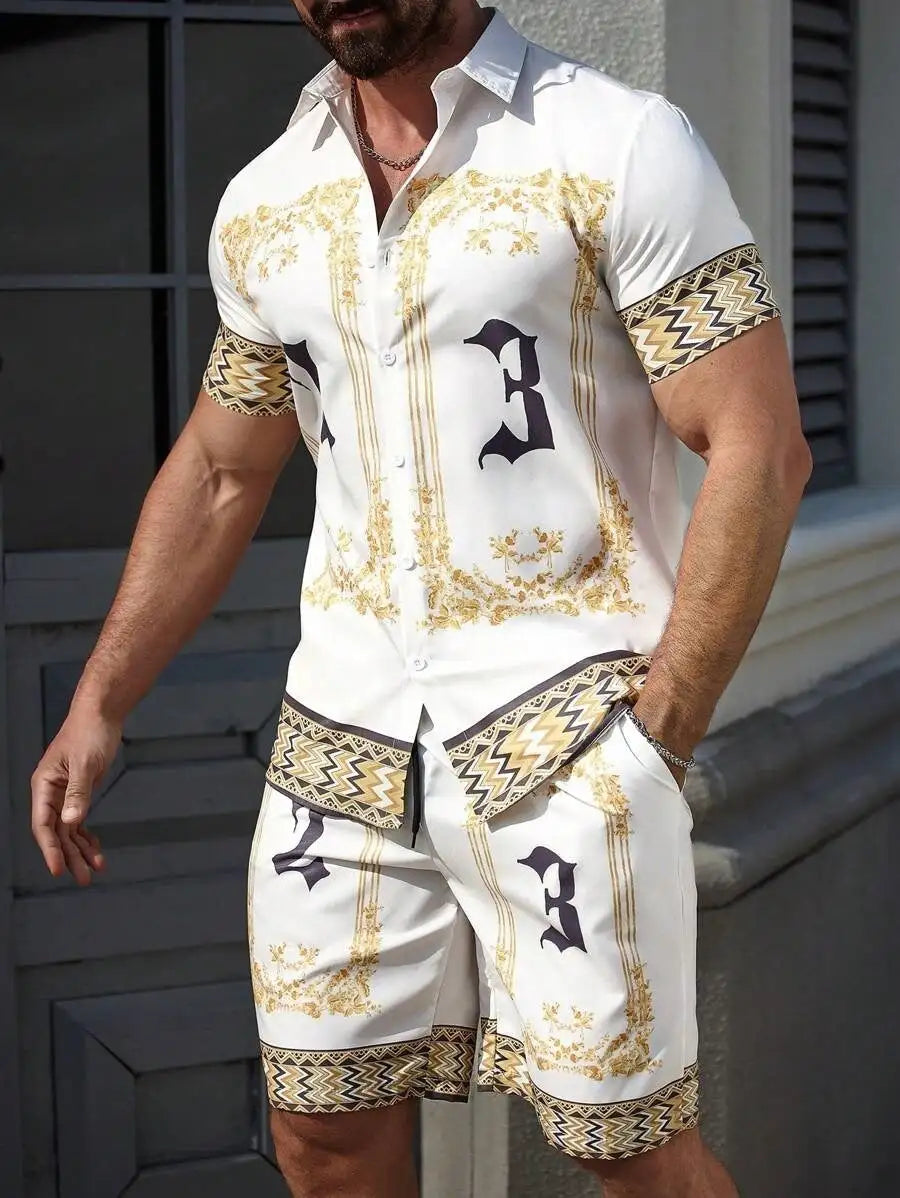 3D Digital Printing Men's Casual Loose Shirt Shorts