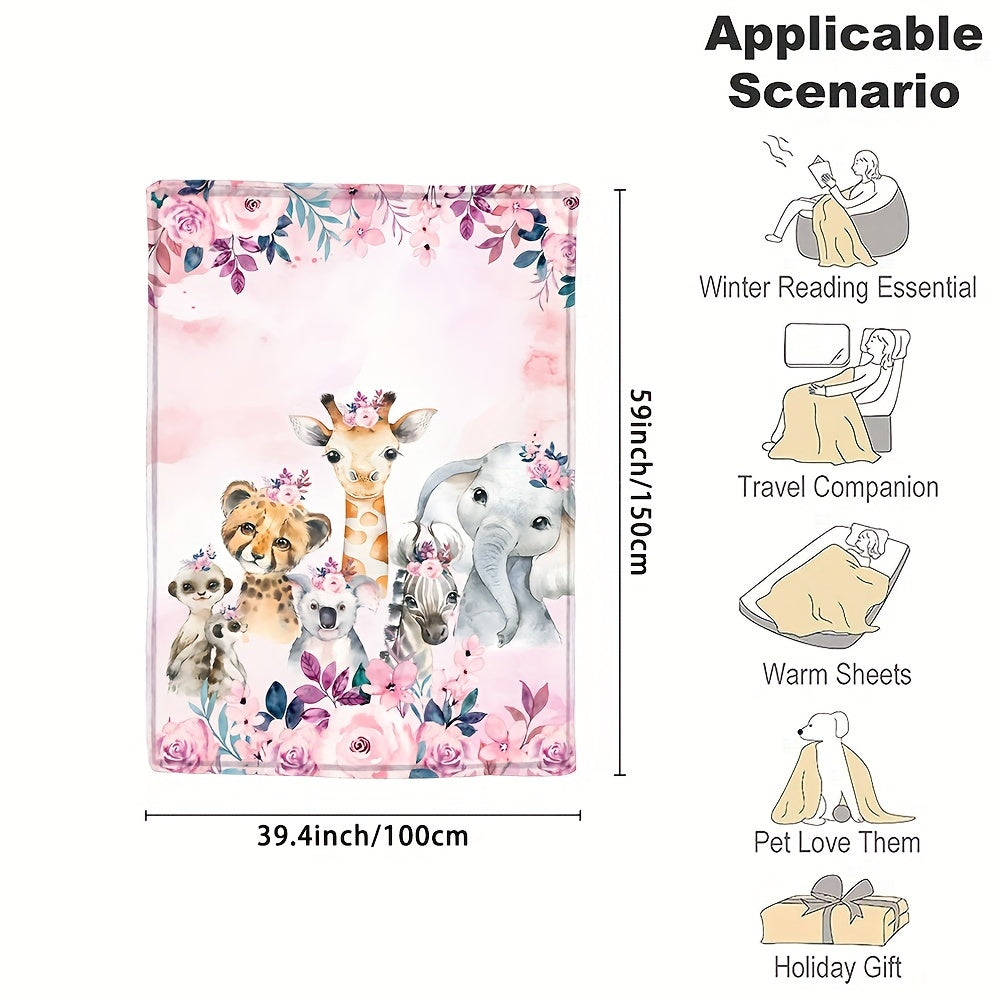 1pc Custom Flannel Blanket, Personalized Cartoon Animal Print Custom Your Name Flannel Blanket, Soft And Warm Memorable Moments Commemorative Blanket, Great Holiday Gift For Classmates, Friends, Family And Lovers, Used For Na