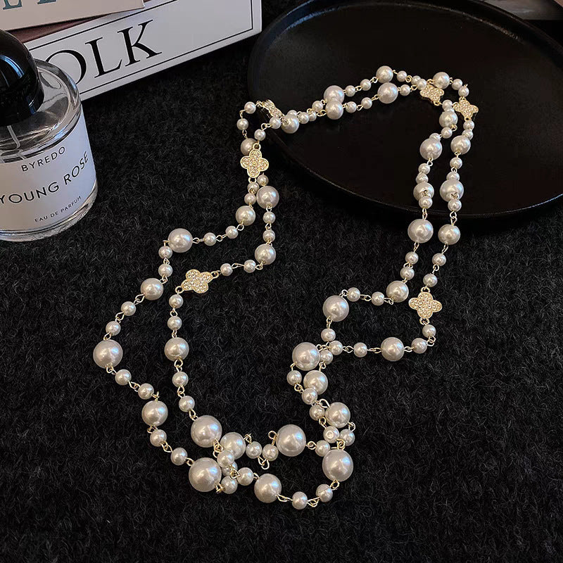 Retro Multi-layer Pearls Necklace Fashion Long Sweater Chain Versatile Accessories For Women Pi-Mart
