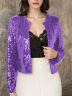 Elegant Women Full-Size Sequin Open Front Cropped Jacket With Glamorous Sparkle Luxury Women Party Jacket Stevvex