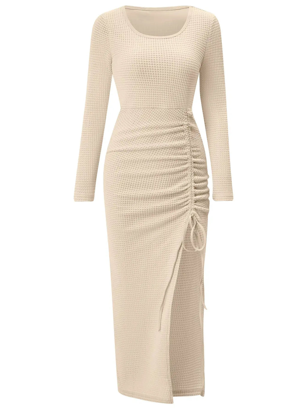 Autumn And Winter New Foreign Trade Women's Casual U-neck Split Drawstring Long-sleeved Dress - SJB-DIAMOND ELITES