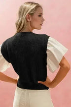 Oh Full Size Ruffled Round Neck Short Sleeve Sweater - SJB-DIAMOND ELITES