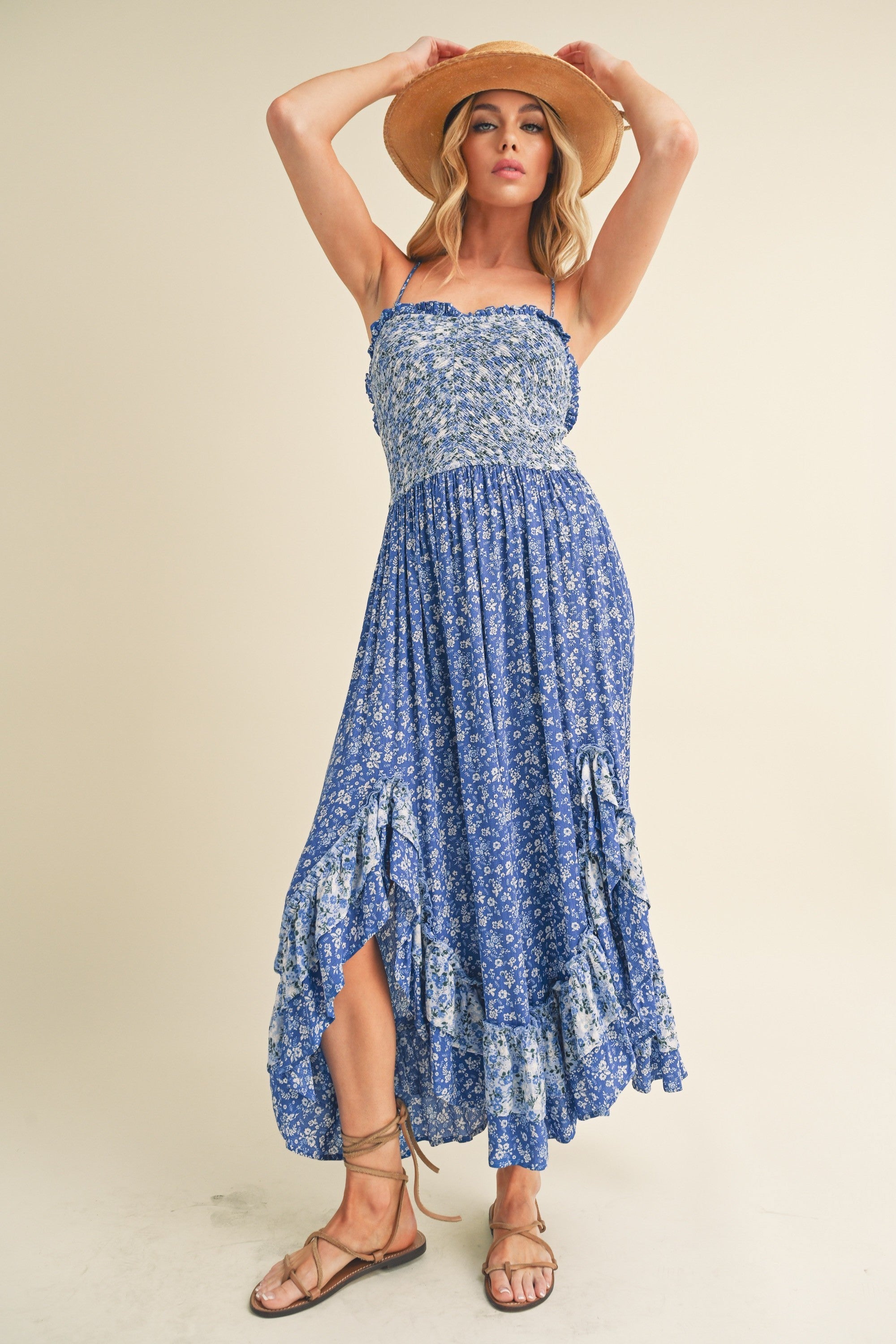 Ditsy Floral Ruffled Hem Maxi Women Cami Dress –Feminine Floral Print, Elegant Maxi Length, Flowy & Comfortable Design for Casual & Special Occasions Stevvex