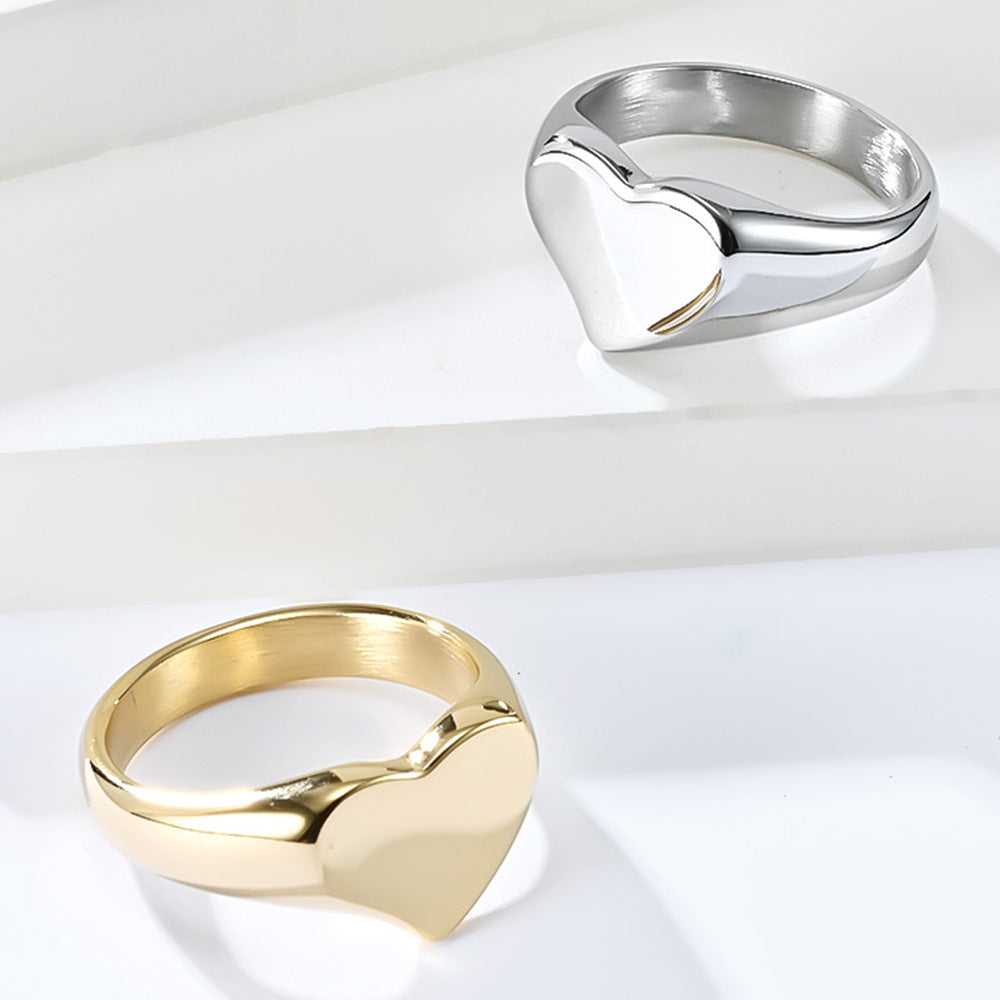 Unisex Style Titanium Steel Heart Shaped Love Ring Pi-Mart