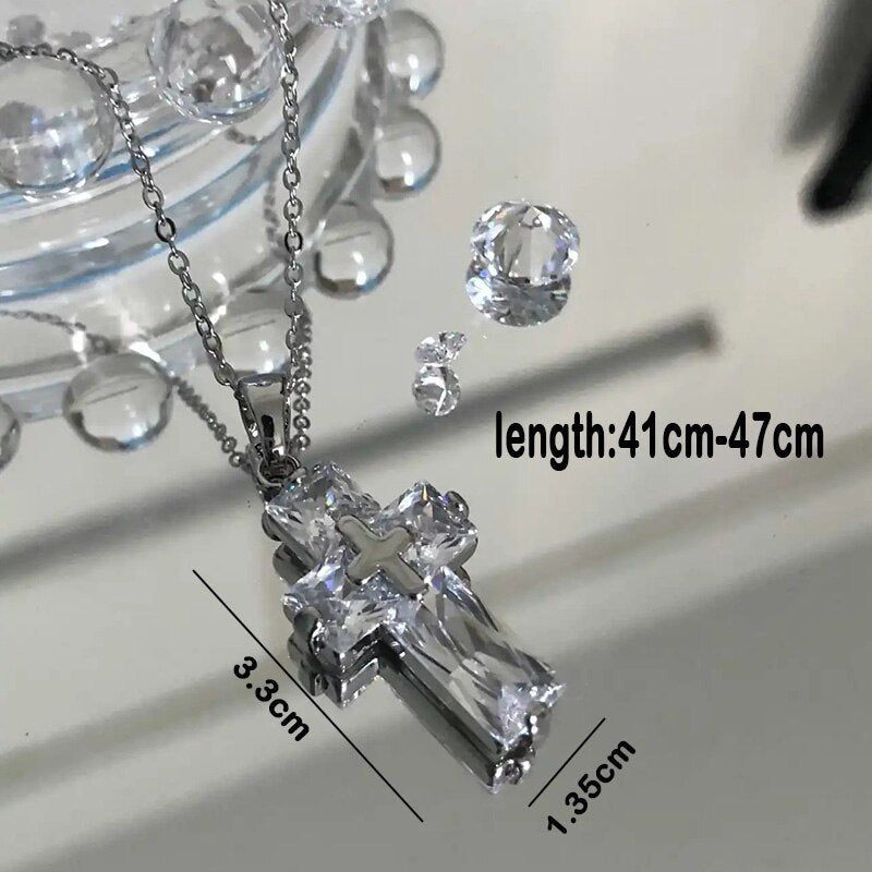 Transparent Cross Necklace and Earrings Pi-Mart
