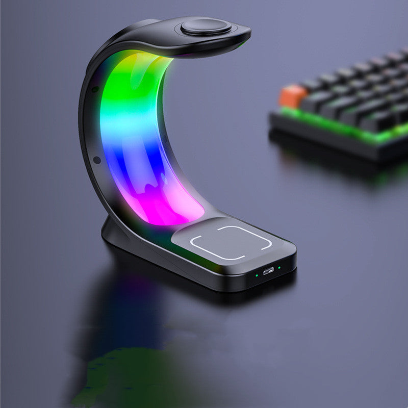 4 In 1 Magnetic Wireless Charger Fast Charging For Smart Phone Atmosphere Light Charging Station For Airpods Pro I-phone Watch Pi-Mart