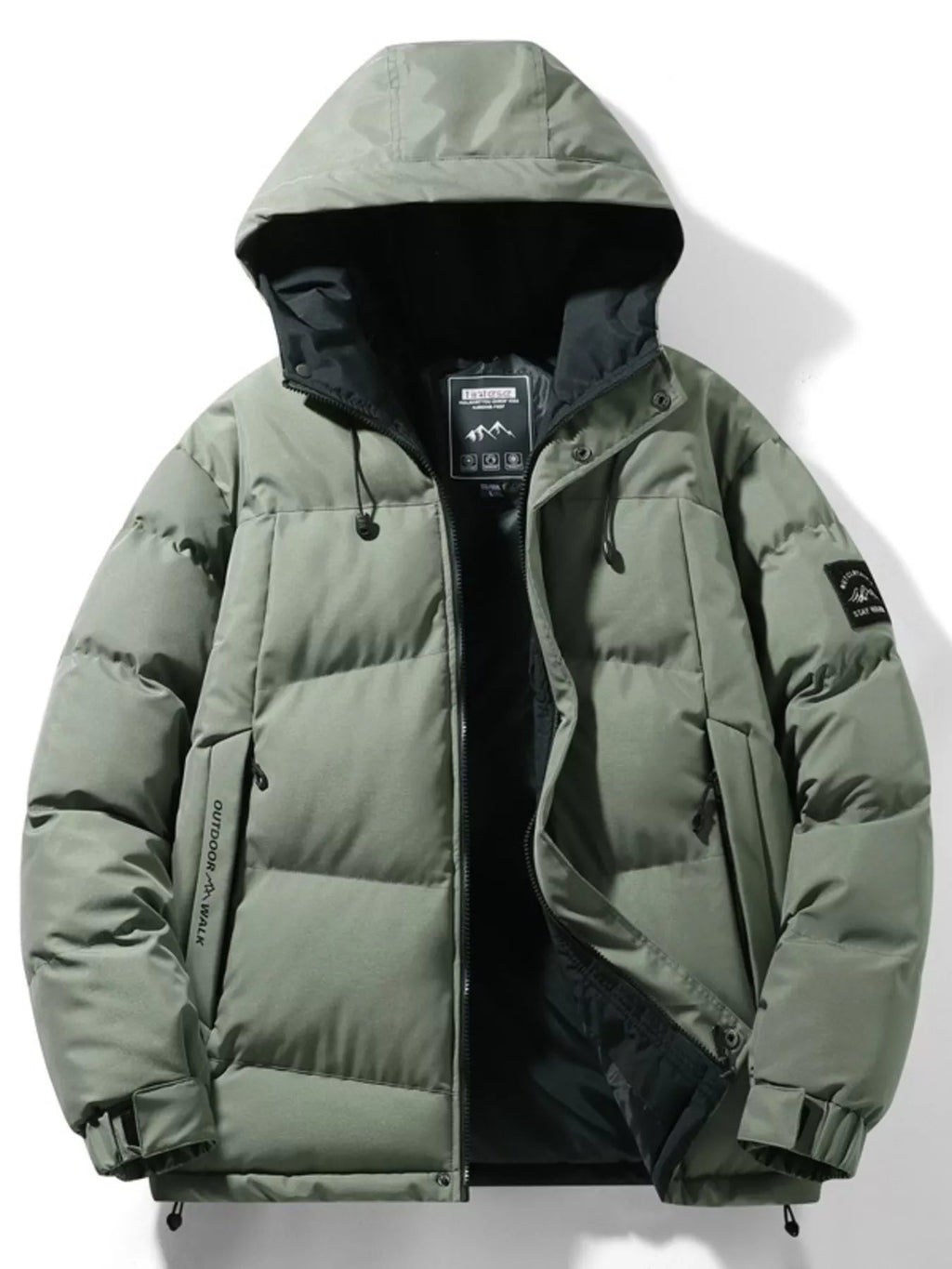 Men's Full Size Outdoor Padded Hooded Puffer Jacket Plus Size THRIXINE
