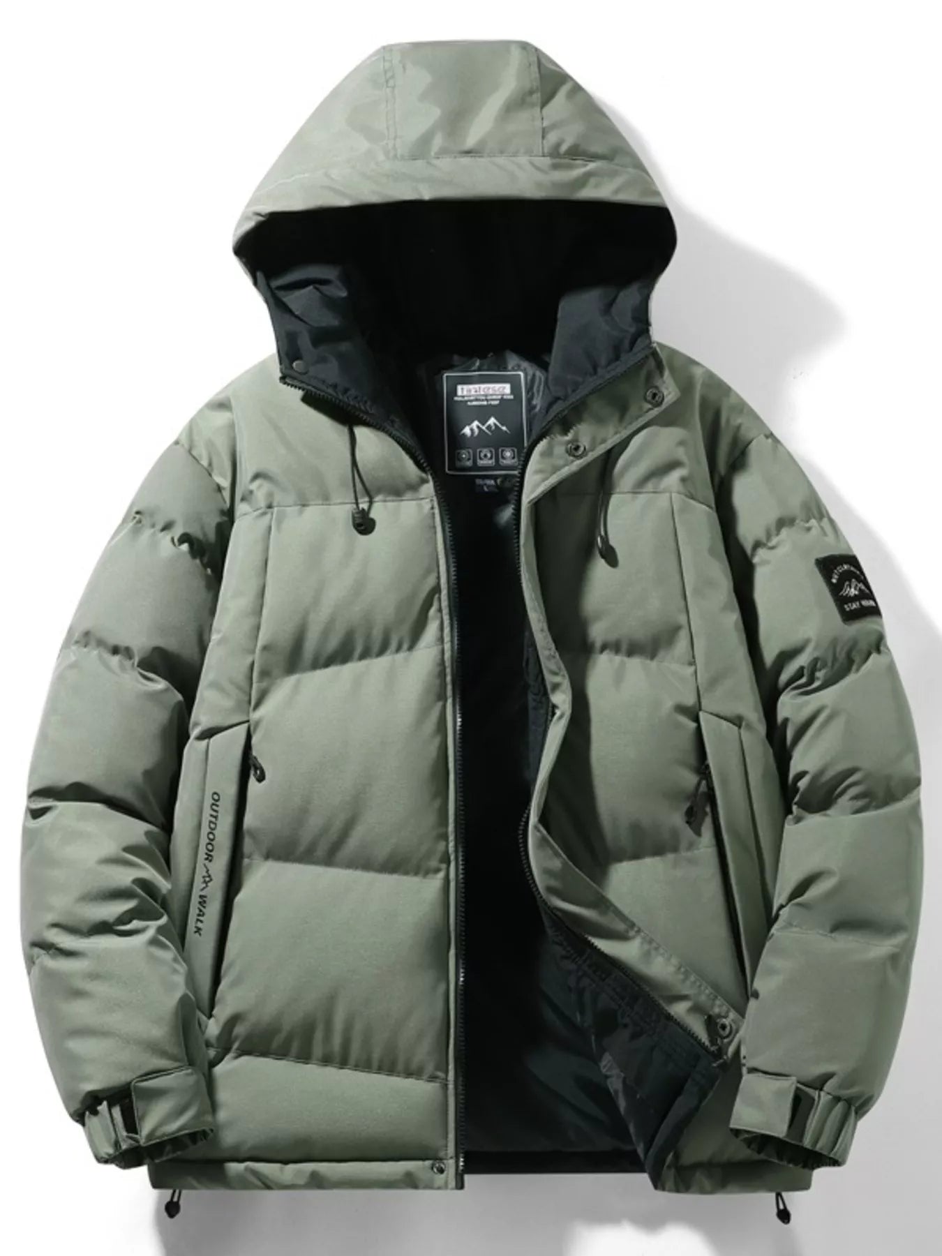 Men's Full Size Outdoor Padded Hooded Puffer Jacket Plus Size THRIXINE