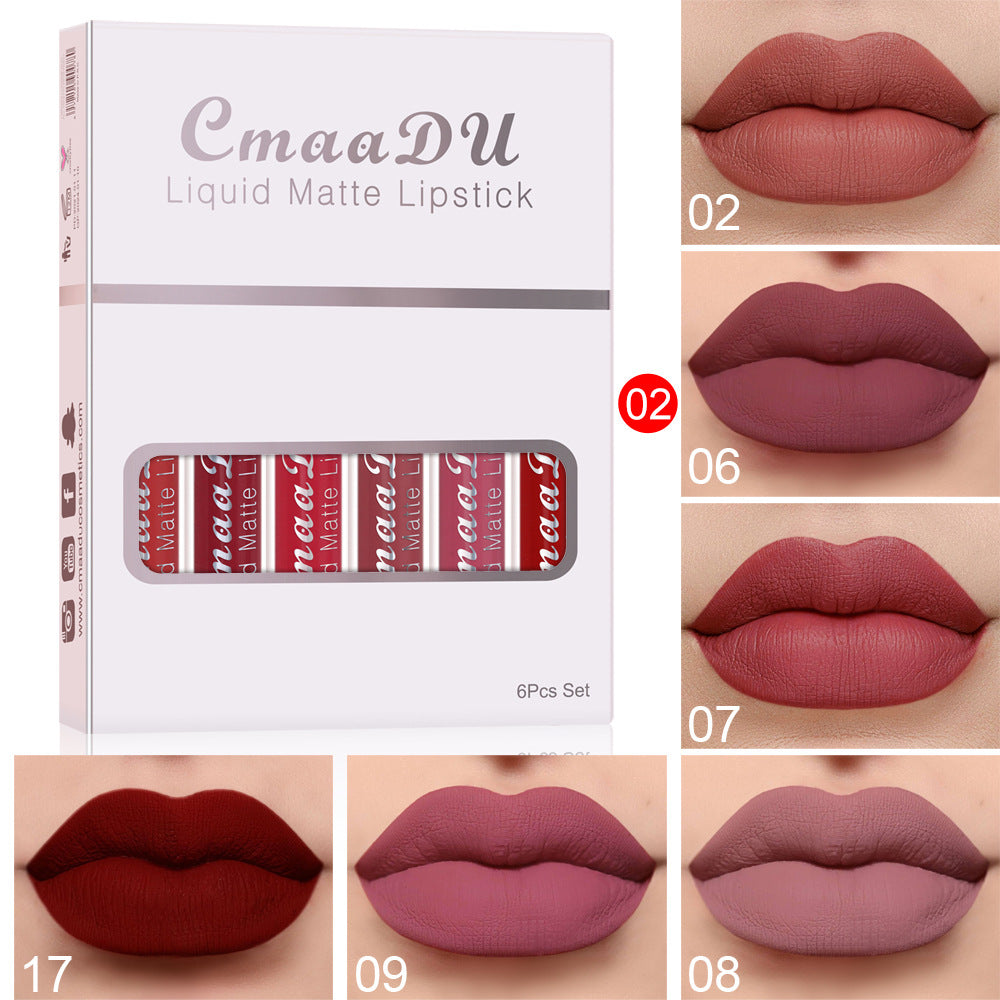 6 Boxes Of Matte Non-stick Cup Waterproof Lipstick Long Lasting Lip Gloss Pi-Mart